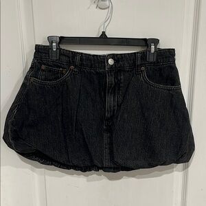 Abercrombie & Fitch Mid Rise Bubble Hem Denim Mini Skirt